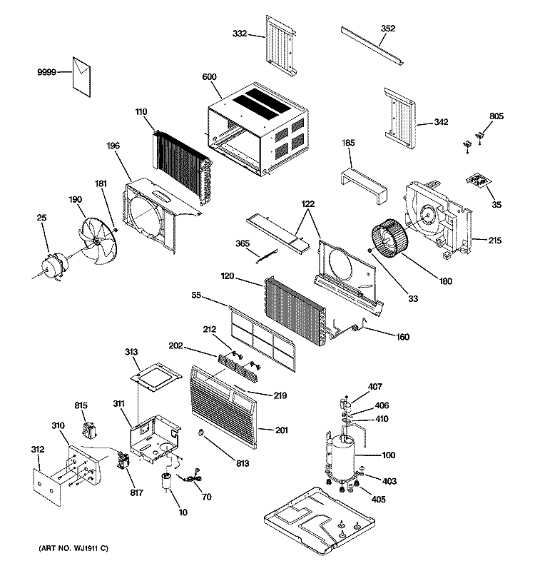 ROOM AIR CONDITIONER Diagram and Parts List for ASV10AKS1  General Electric Air Conditioner