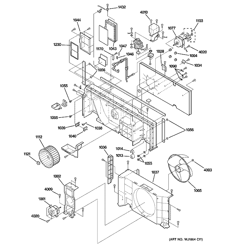 MOTOR & CHASSIS PARTS Diagram and Parts List for AZ28E09DABM2  General Electric Air Conditioner