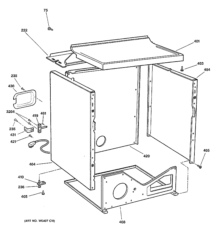 CABINET Diagram and Parts List for DX2300EG0WW  General Electric Dryer