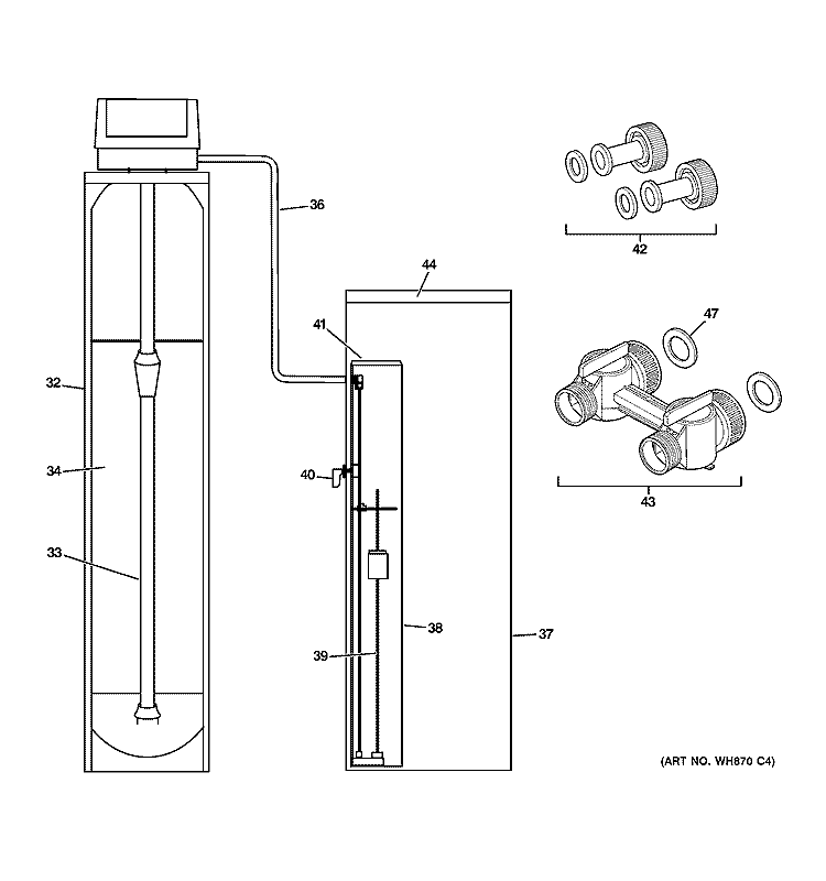BODY PARTS Diagram and Parts List for GNPR48L00  General Electric Water Filter System