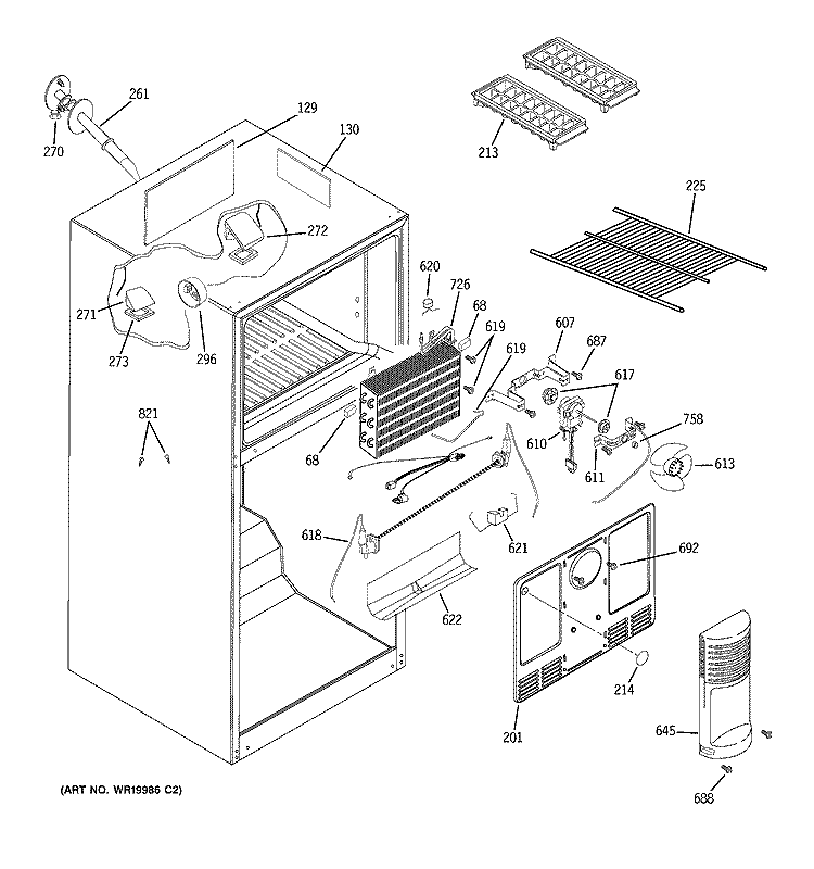 FREEZER SECTION Diagram and Parts List for GTS18TBSACC  General Electric Refrigerator