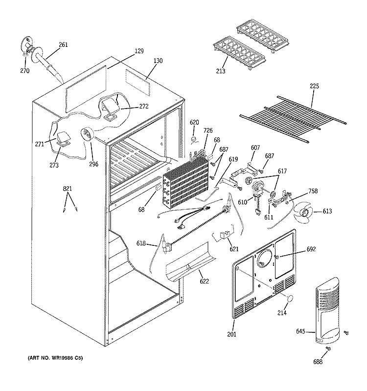 FREEZER SECTION Diagram and Parts List for GTS18TBSBWW  General Electric Refrigerator
