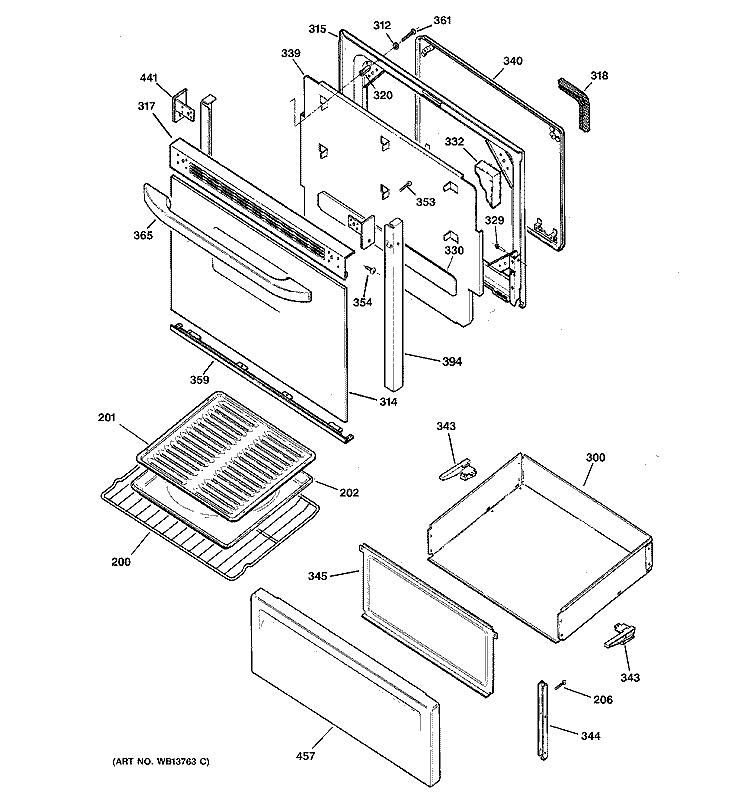 DOOR & DRAWER PARTS Diagram and Parts List for JBP21BH3CT  General Electric Range