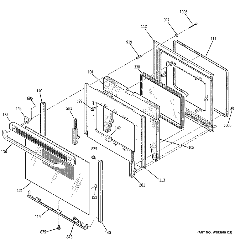 DOOR Diagram and Parts List for JBP24EK2BB  General Electric Range