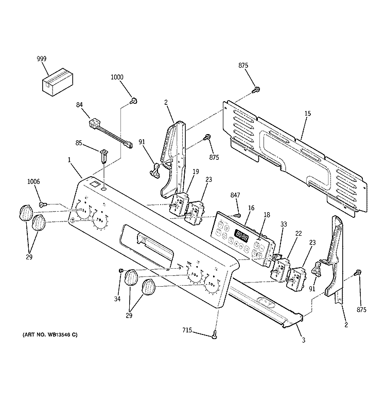 CONTROL PANEL Diagram and Parts List for JCBP40WK1WW  General Electric Range