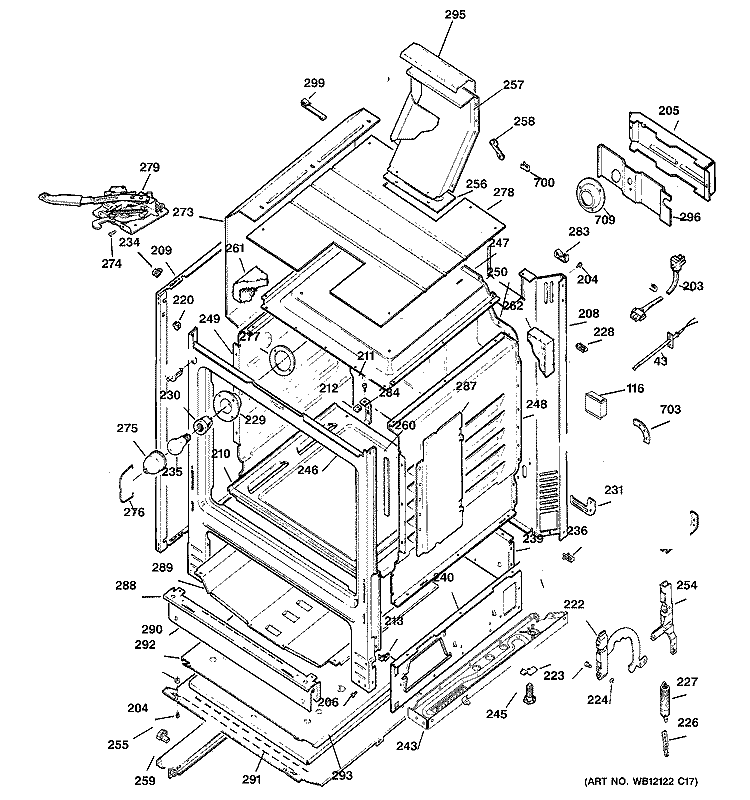 BODY PARTS Diagram and Parts List for JGBP35GXH4WW  General Electric Range