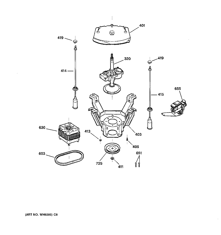 SUSPENSION, PUMP & DRIVE COMPONENTS Diagram and Parts List for WVSR1060G2WW  General Electric Washer