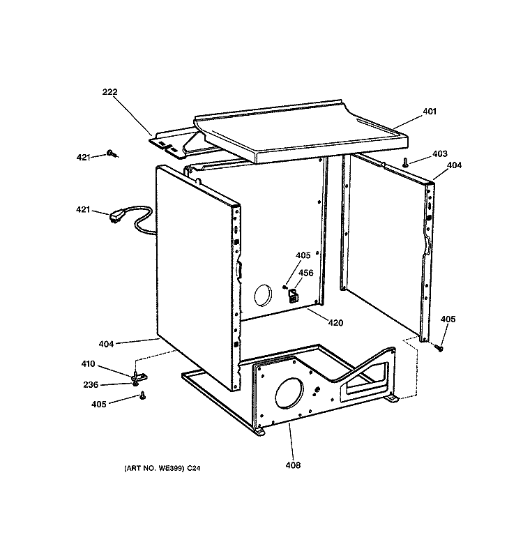 CABINET Diagram and Parts List for DWSR483GG0WW  General Electric Dryer