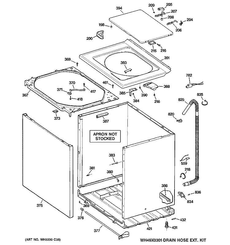 CABINET, COVER & FRONT PANEL Diagram and Parts List for GHDSR209H2WW  General Electric Washer