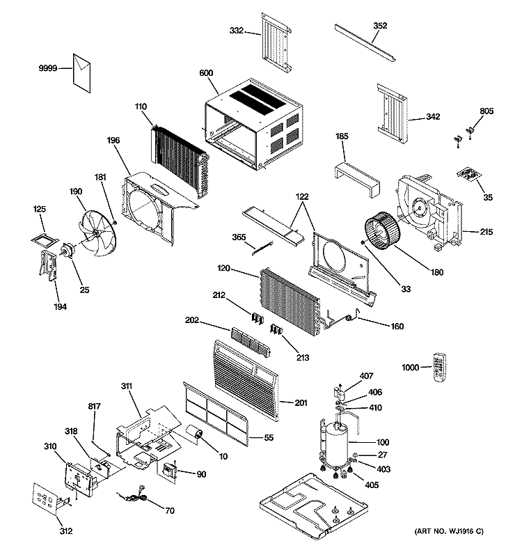 ROOM AIR CONDITIONER Diagram and Parts List for ASM18DKS1  General Electric Air Conditioner