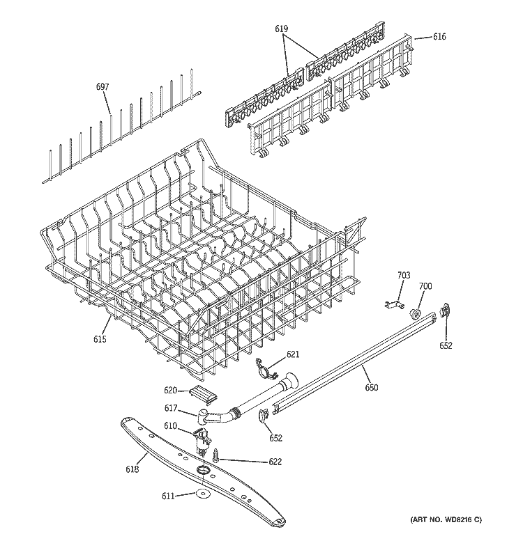UPPER RACK ASSEMBLY Diagram and Parts List for GLD5760N00SS  General Electric Dishwasher