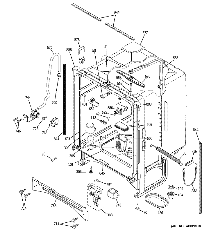 BODY PARTS Diagram and Parts List for PDW7980N00SS  General Electric Dishwasher