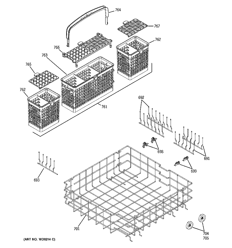 LOWER RACK ASSEMBLY Diagram and Parts List for PDW7980N00SS  General Electric Dishwasher