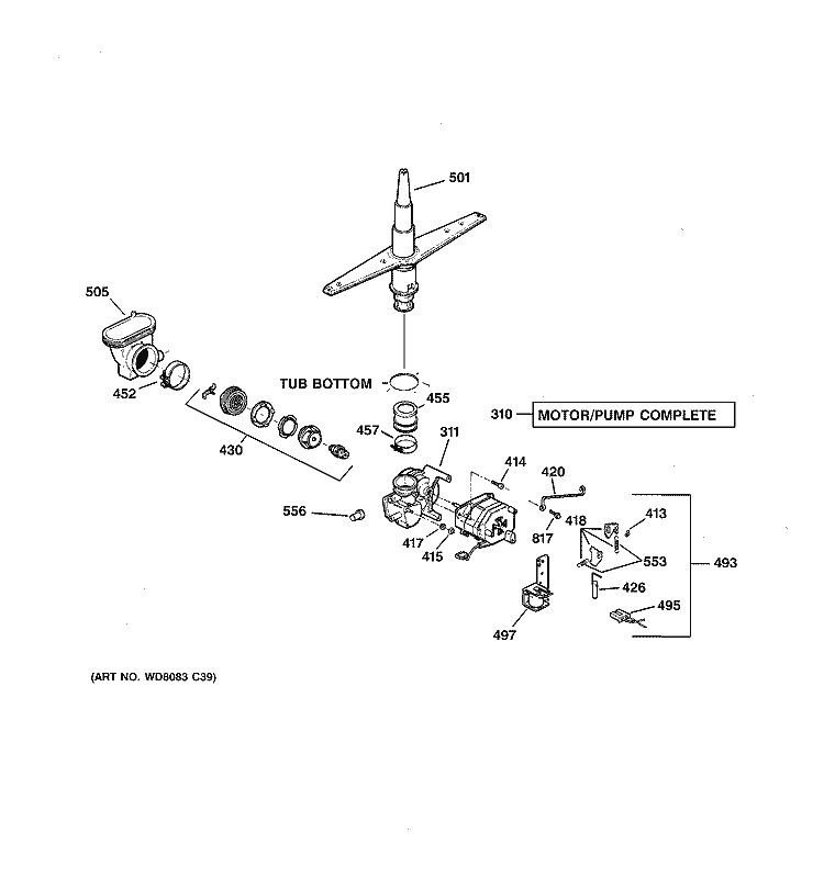 MOTOR - PUMP MECHANISM Diagram and Parts List for GSD3100N00CC  General Electric Dishwasher