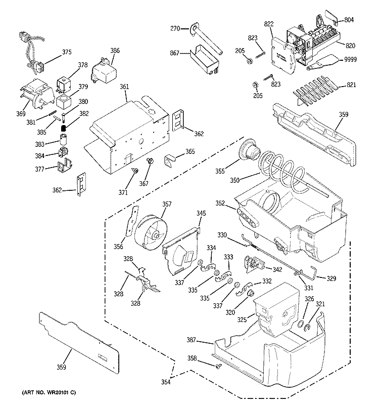 ICE MAKER & DIPSENSER Diagram and Parts List for PSC23NSWASS  General Electric Refrigerator