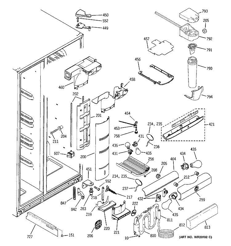 FRESH FOOD SECTION Diagram and Parts List for PSC23NSWASS  General Electric Refrigerator