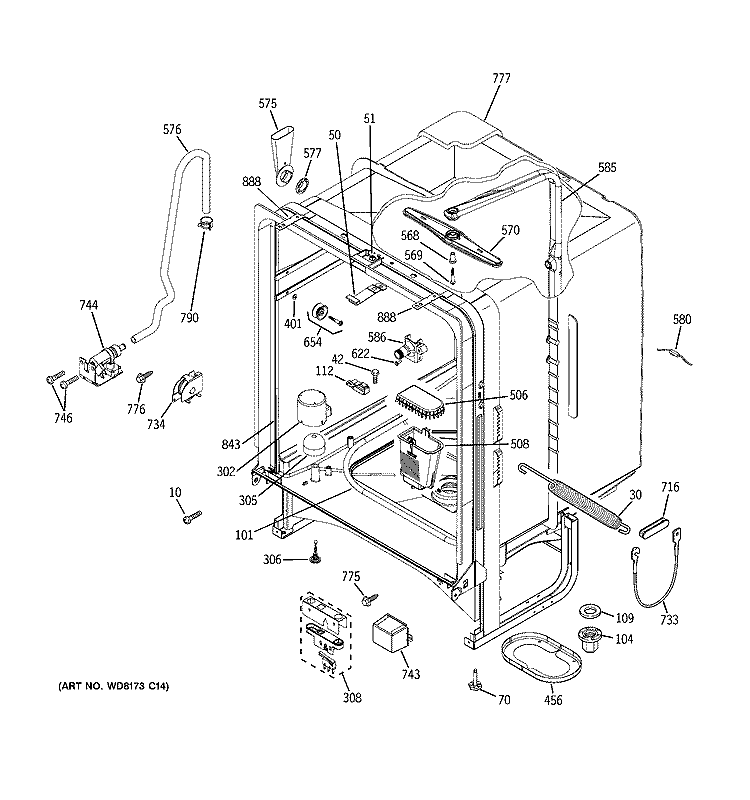 BODY PARTS Diagram and Parts List for GLD5700N00CC  General Electric Dishwasher