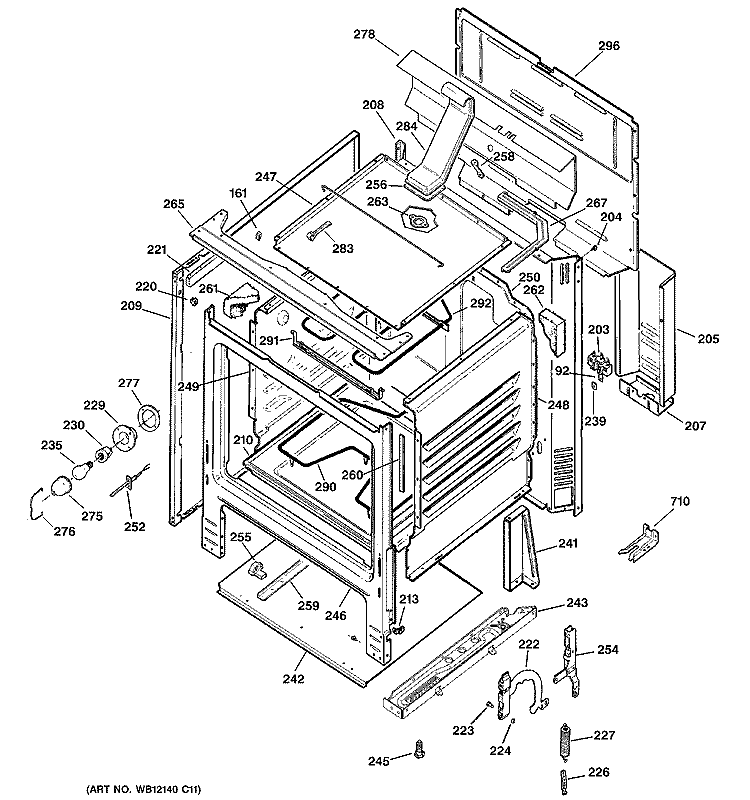 BODY PARTS Diagram and Parts List for JBS56WL3WW  General Electric Range
