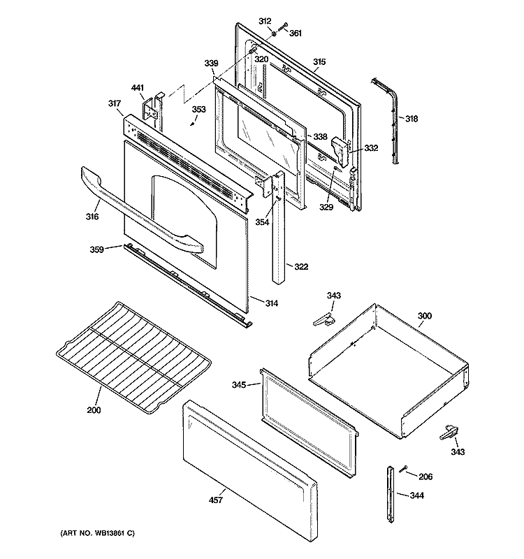DOOR & DRAWER PARTS Diagram and Parts List for JBS56WL3WW  General Electric Range