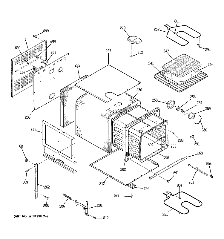 BODY PARTS Diagram and Parts List for JRS06SK1SS  General Electric Wall Oven