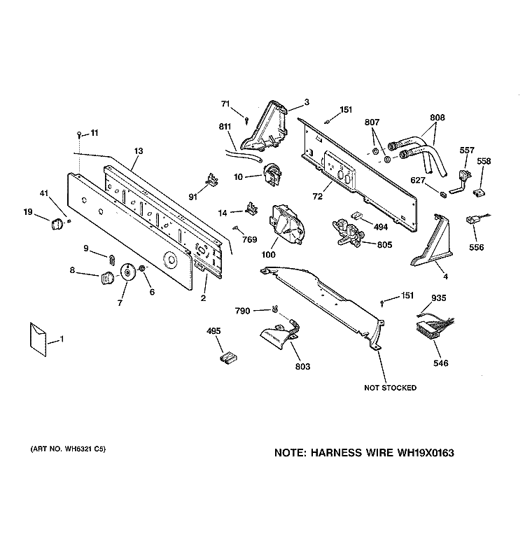CONTROLS & BACKSPLASH Diagram and Parts List for WHDRR418E1WW  General Electric Washer
