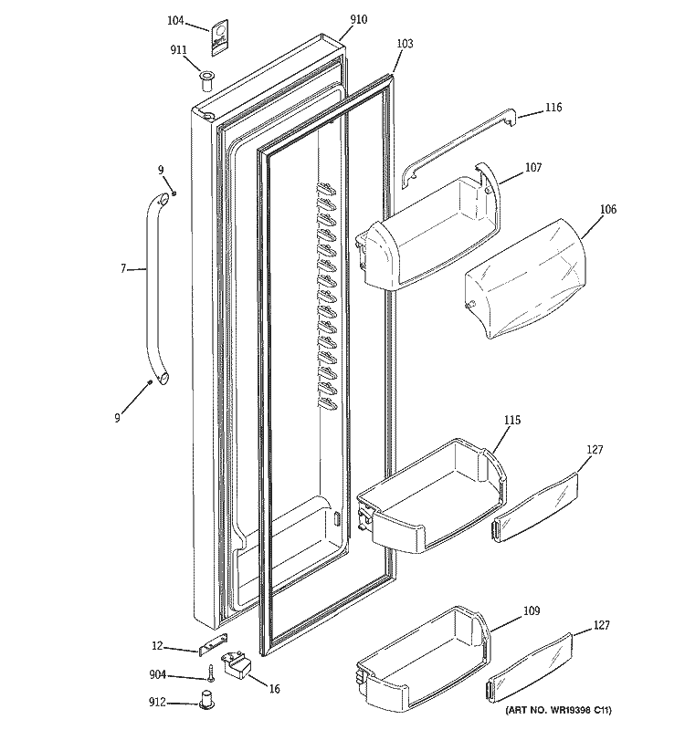 FRESH FOOD DOOR Diagram and Parts List for DSS25KSTASS  General Electric Refrigerator