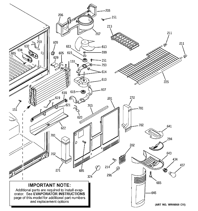 FREEZER SECTION Diagram and Parts List for GTE22JBTARWW  General Electric Refrigerator