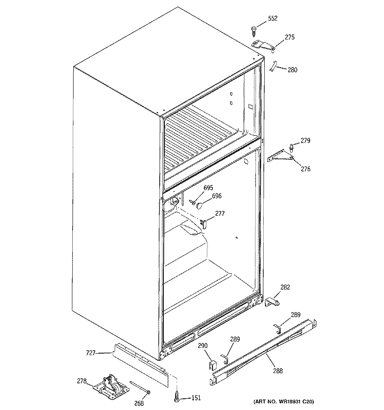 CASE PARTS Diagram and Parts List for GTE22JBTARWW  General Electric Refrigerator