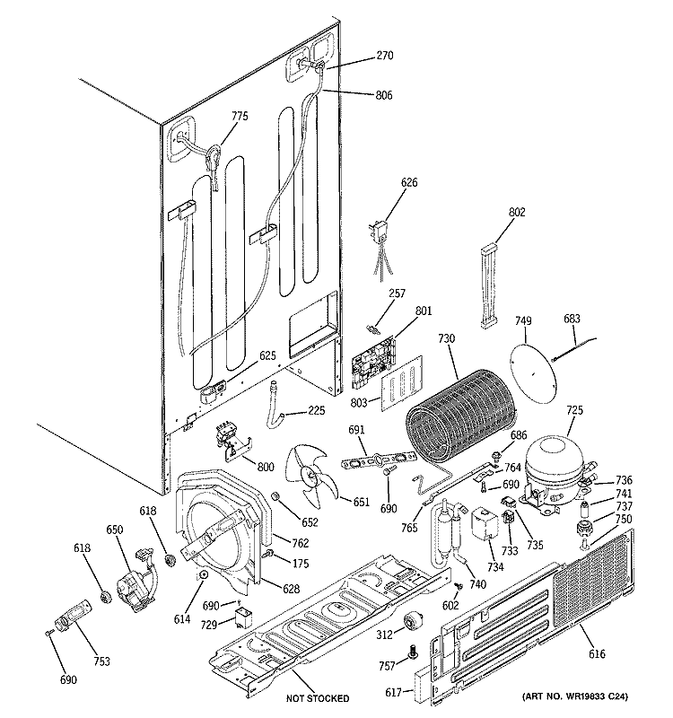 SEALED SYSTEM & MOTHER BOARD Diagram and Parts List for PSF26NGTAWW  General Electric Refrigerator