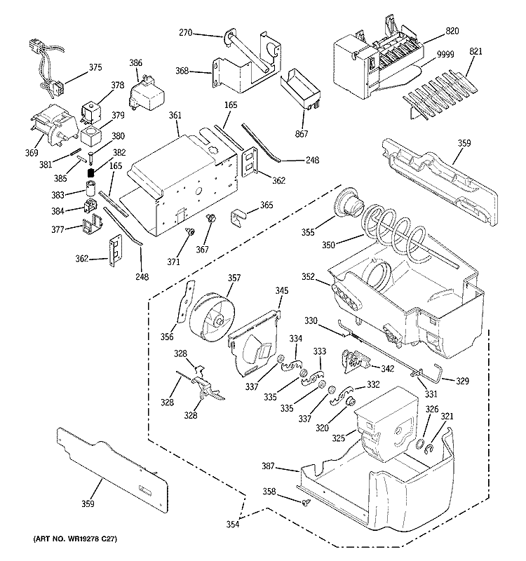 ICE MAKER & DISPENSER Diagram and Parts List for PSF26NGTAWW  General Electric Refrigerator