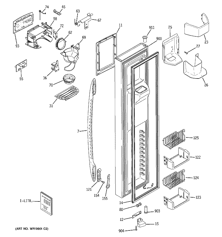 FREEZER DOOR Diagram and Parts List for PSF26PGSBBB  General Electric Refrigerator