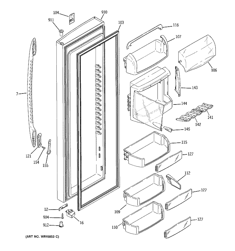 FRESH FOOD DOOR Diagram and Parts List for PSF26PGSBBB  General Electric Refrigerator