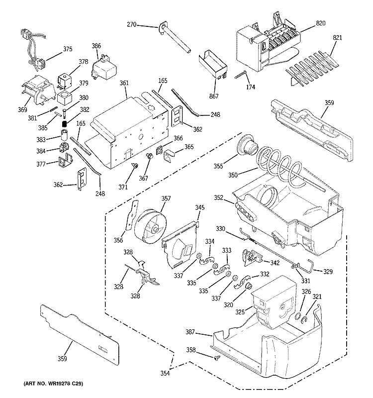 ICE MAKER & DISPENSER Diagram and Parts List for PSF26PGSBBB  General Electric Refrigerator