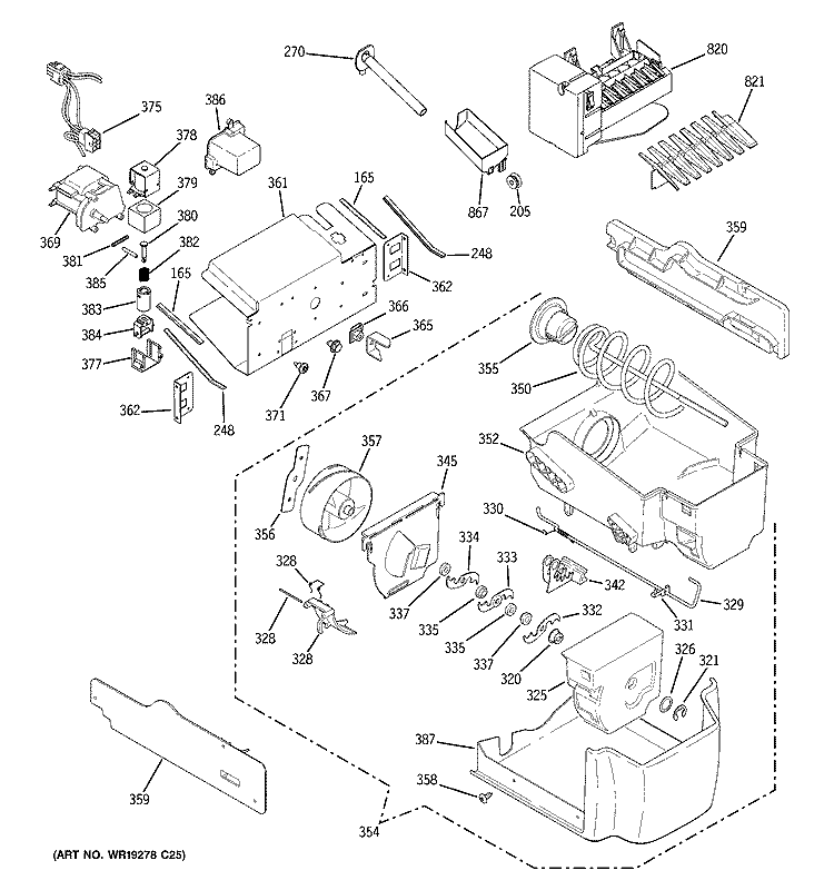 ICE MAKER & DISPENSER Diagram and Parts List for PSF26PGSBWS  General Electric Refrigerator
