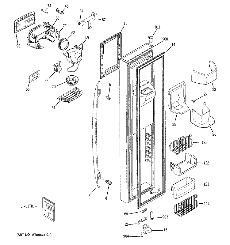 FREEZER DOOR Diagram and Parts List for PSS26PSSBSS  General Electric Refrigerator