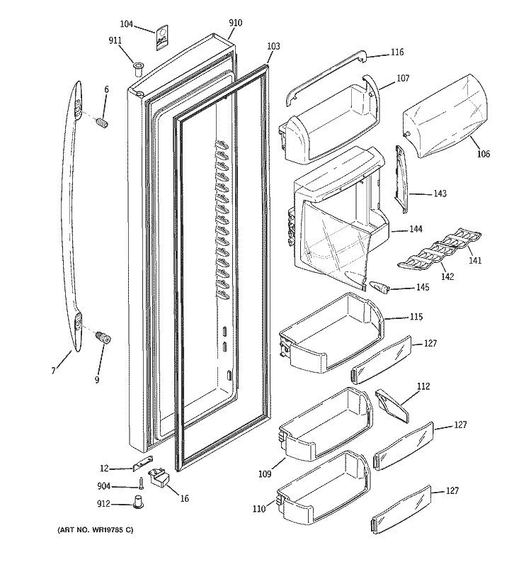 FRESH FOOD DOOR Diagram and Parts List for PSS26PSSBSS  General Electric Refrigerator