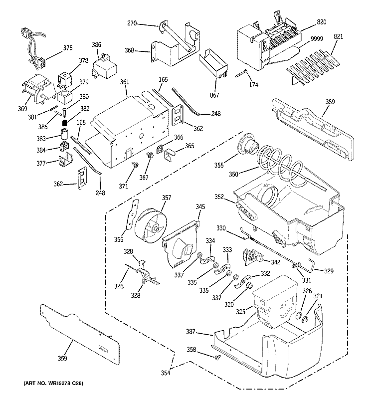 ICE MAKER & DISPENSER Diagram and Parts List for PSW26PSSAKSS  General Electric Refrigerator