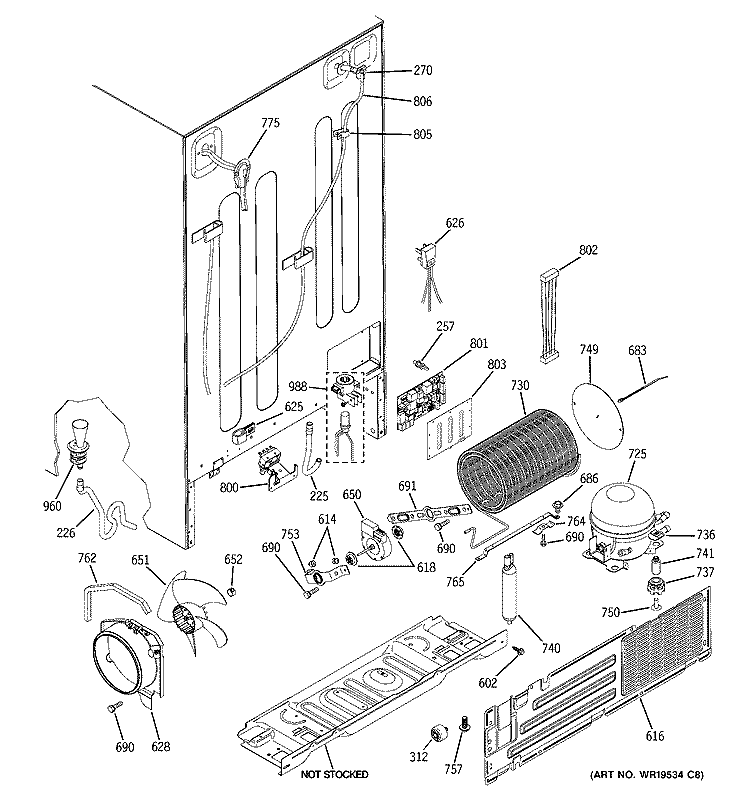 SEALED SYSTEM & MOTHER BOARD Diagram and Parts List for PSW26PSSCSS  General Electric Refrigerator
