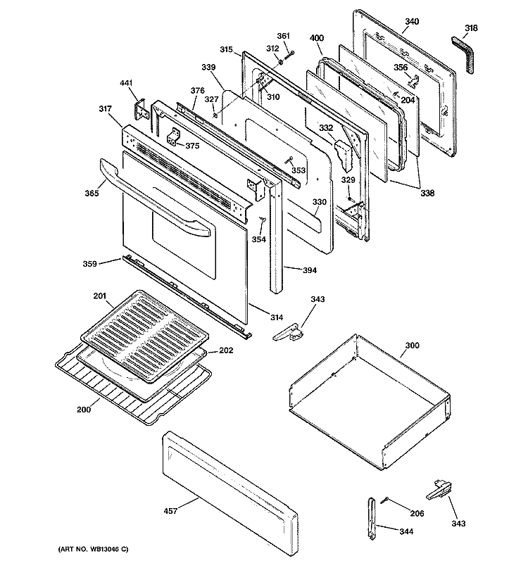 DOOR & DRAWER PARTS Diagram and Parts List for RGB746WEH9WW  Hotpoint Range