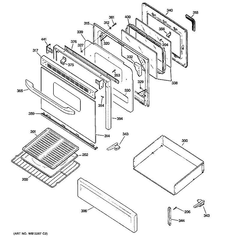 DOOR & DRAWER PARTS Diagram and Parts List for RGB790WEK2WW  Hotpoint Range
