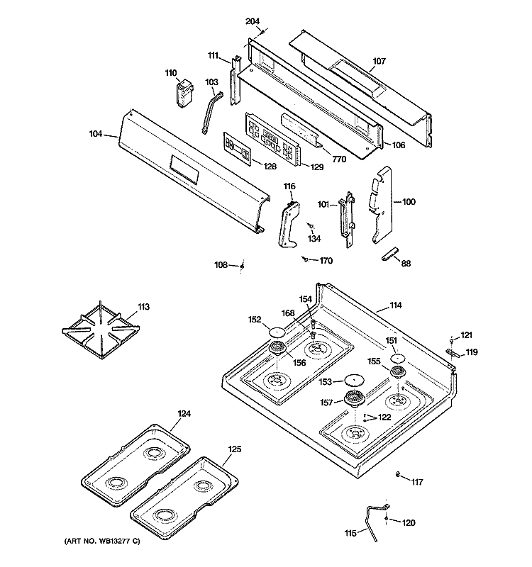 CONTROL PANEL & COOKTOP Diagram and Parts List for RGB740BEH9WH  Hotpoint Range