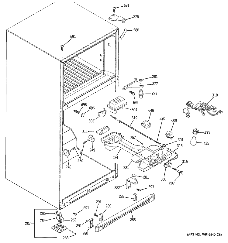 FRESH FOOD SECTION Diagram and Parts List for GTS18SBSMRSS  General Electric Refrigerator
