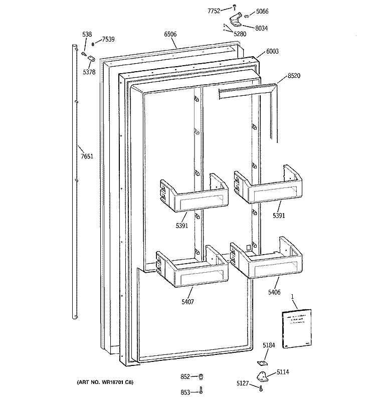 FREEZER DOOR Diagram and Parts List for ZIFS36NMBLH  General Electric Freezer