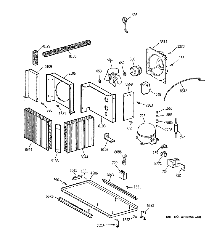 UNIT PARTS Diagram and Parts List for ZIFS36NMBLH  General Electric Freezer