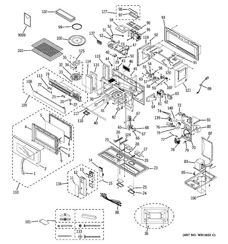 MICROWAVE Diagram and Parts List for JVM3670BF08  General Electric Microwave