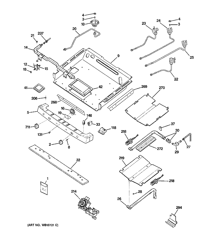 GAS & BURNER PARTS Diagram and Parts List for JGB918SEL2SS  General Electric Range