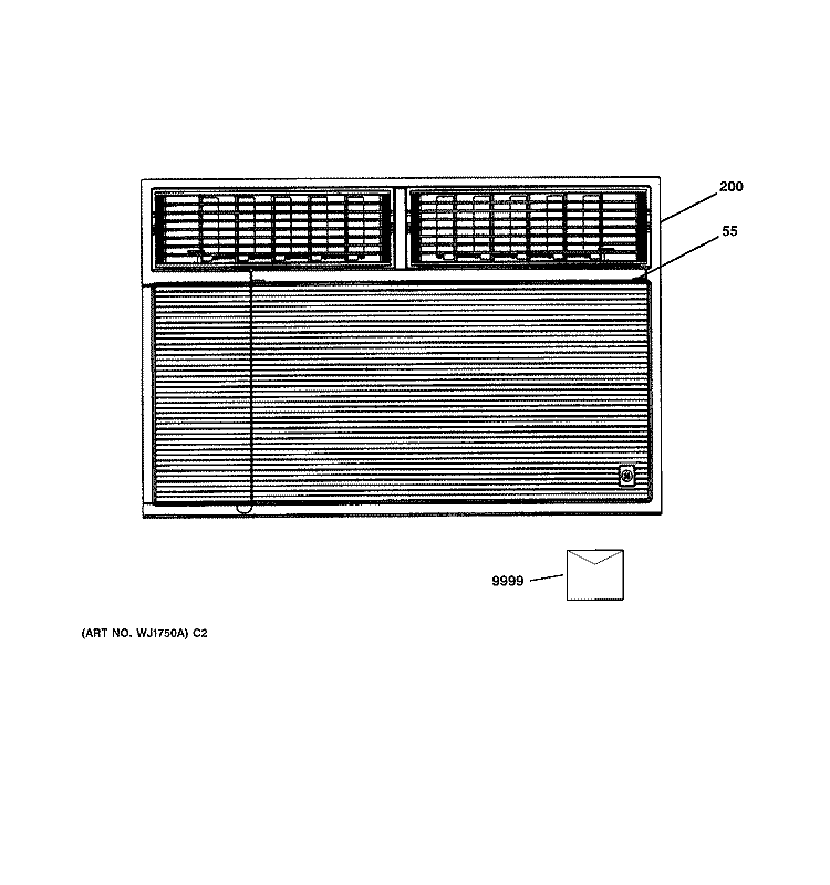FRONT PANEL Diagram and Parts List for AVE18DBX1  General Electric Air Conditioner