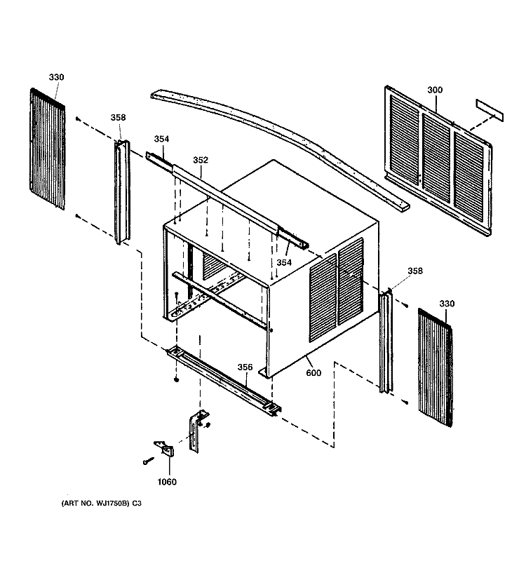 EXTERIOR PARTS Diagram and Parts List for AVE18DBX1  General Electric Air Conditioner