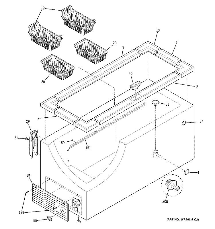 CABINET Diagram and Parts List for FCM15SUAWW  General Electric Freezer