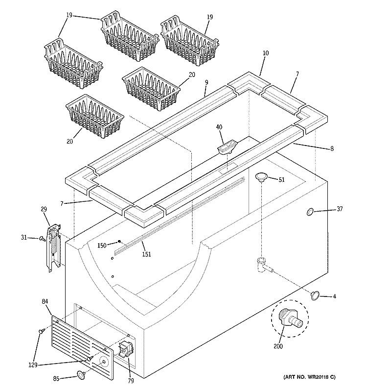 CABINET Diagram and Parts List for FCM20SUAWW  General Electric Freezer